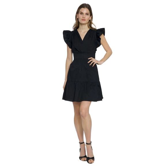 Donna Morgan Elkin Dress Ruffle Sleeve 2 Tier Fit & Flare Mini Black NWT Size 14 - Picture 3 of 12